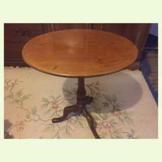 Georgian occasional table + oval tilt top above turned pedestal + tripod base.