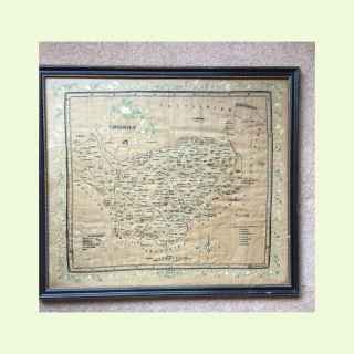 Silk embroidered map sampler of the County of Cheshire.