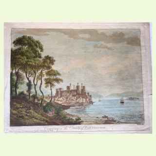 Conway in the County of Caernarvon.  (Antique Aquatint Print.)