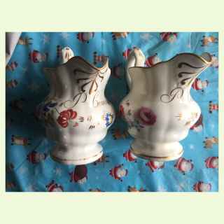 Two Dated with dedication Staffordshire Jugs Decorated with hand painting and gilding floral designs