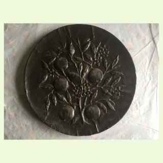 Art Nouveau/ Arts and crafts Plaque. Metal floral sceen on one side + Pokerwork on other side.