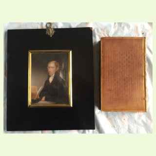 Portrait miniature of James Mongomery.1771- 1854. (author).+ Montgomery's book  -World before the flood- ,a poem in ten cantors.